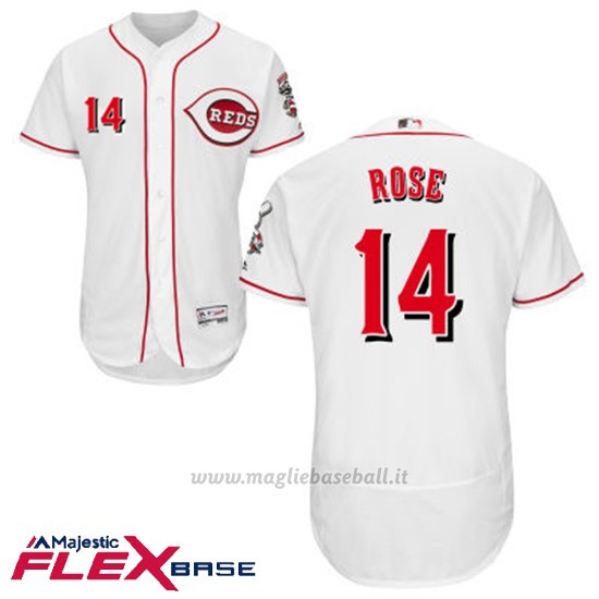Maglia Baseball Uomo Cincinnati Reds 14 Pete Rose Bianco Flex Base Autentico Collezione